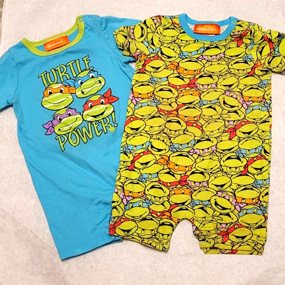 Two Mutant Ninja Turtles short rompers